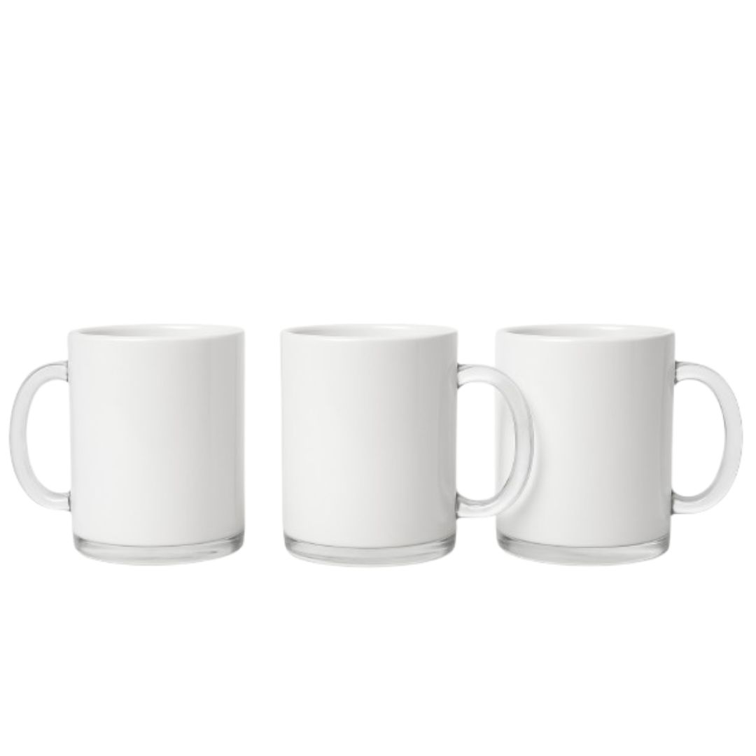 Caneca Vidro Cristal Tarja Branca 320ML para Sublimação