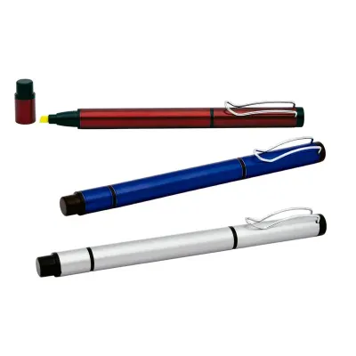 Caneta de Aluminio Esferografica Com Marca Texto