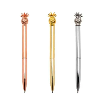 Caneta de Metal Com Abacaxi na Parte Superior