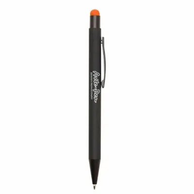Caneta de metal preto fosco com touch laranja