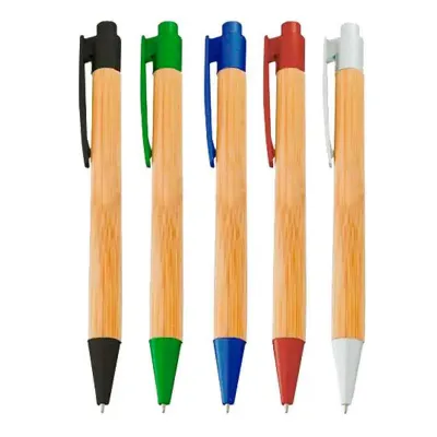 Caneta Ecologica Com Corpo de Bambu e Ponteiras e Clip Colors