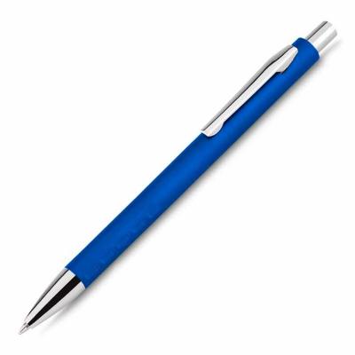 Caneta esferográfica em metal escrita em azul