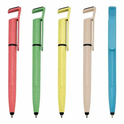 Caneta Fibra de Bambu Touch Com Suporte Para Celular