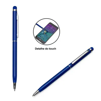 Caneta Metal Fina Com Ponteira Touch e Corpo Colorido Personalizada