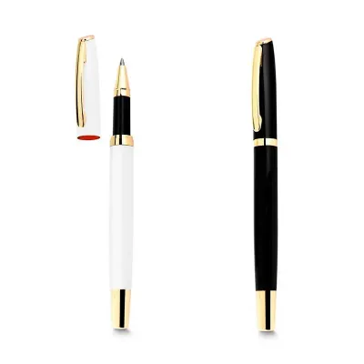 Caneta Metal Roller Com Detalhes em Dourado