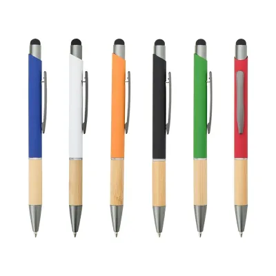 Caneta Metalica Touch Com Bambu Personalizada