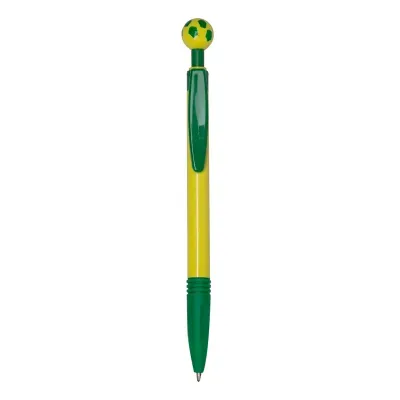 Caneta Plastica Bola Verde Com Amarelo