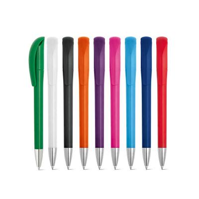 Caneta plástica colorida com ponteira cromada e clipe grande