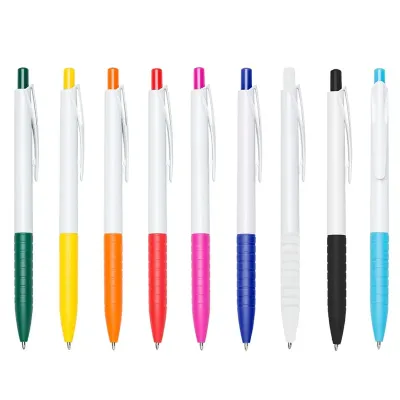 Caneta Plastica Com Detalhes Coloridos