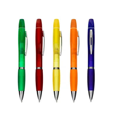 Caneta Plastica Com Marca Texto