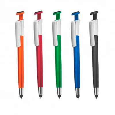 Caneta Plastica Com Suporte Para Celular Touch e Limpa Tela Personalizada