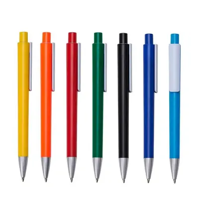 Caneta Plastica Personalizada Colorida Com Clip Branco