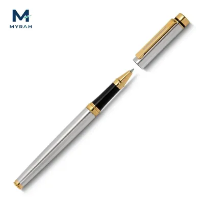 Caneta Roller metal com detalhes em dourado