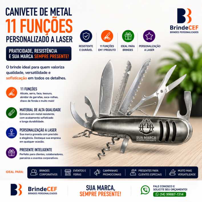 Canivete de Metal 11 funções - BrindeCEF