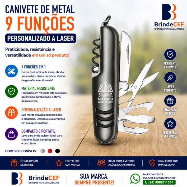 Canivete de Metal 9 Funções Personalizado - BrindeCEF