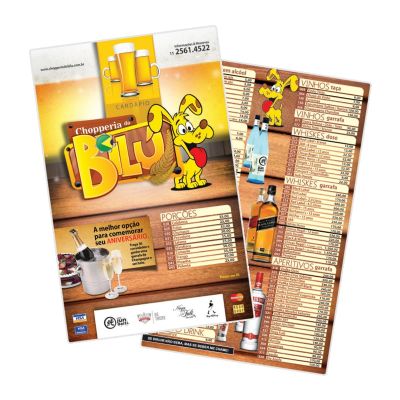 Cardapio Personalizado Impresso no Papel em Offset em 4 Cores e Encapsulado em Plastico Rigido Trans