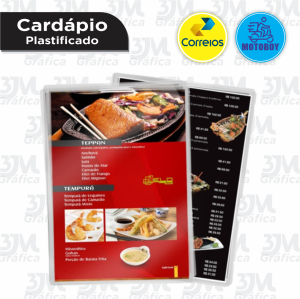 Cardápio Plastificado A4 20x30cm Polaseal 07 + Papel foto Frente e Verso Corte Reto