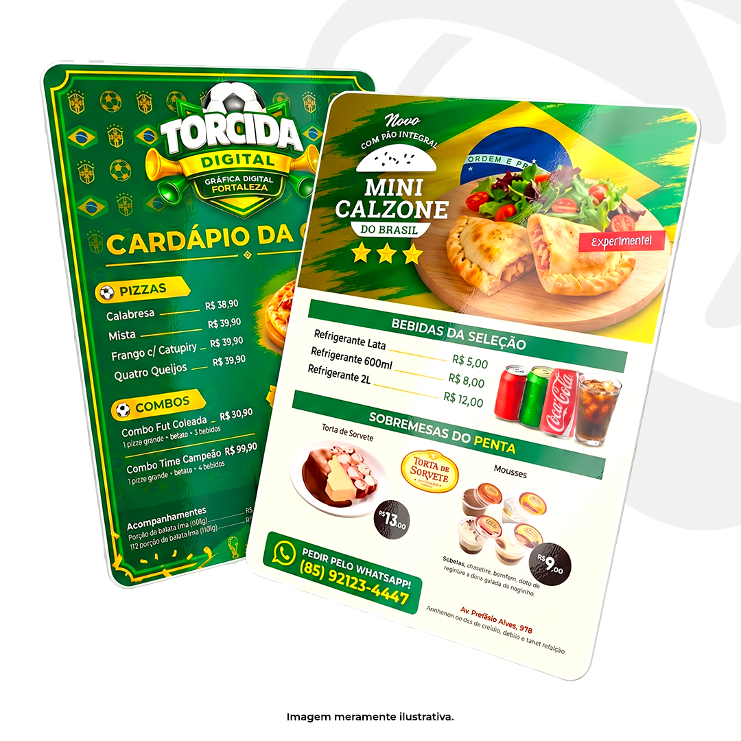 Cardápio PVC A4 ou A3 PVC 4x4 Brilho ou Fosco Cantos Arredondados
