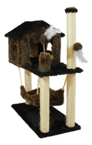 Casa de Arranhar Aconchegante para Gatos com Rede de Sisal, Poste Dobrável e Brinquedos de Mouse e Penas para Diversão e Higiene