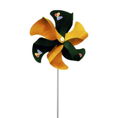 Catavento promocional 6 pontas amarelo e verde com logo