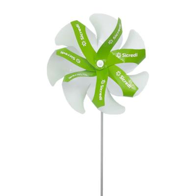 Catavento promocional 7 pontas branco e verde com logo