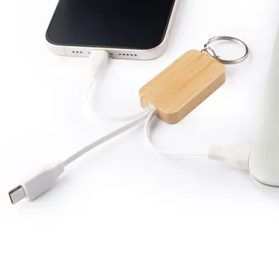 Chaveiro Bambu Com Cabo Carregador Personalizado