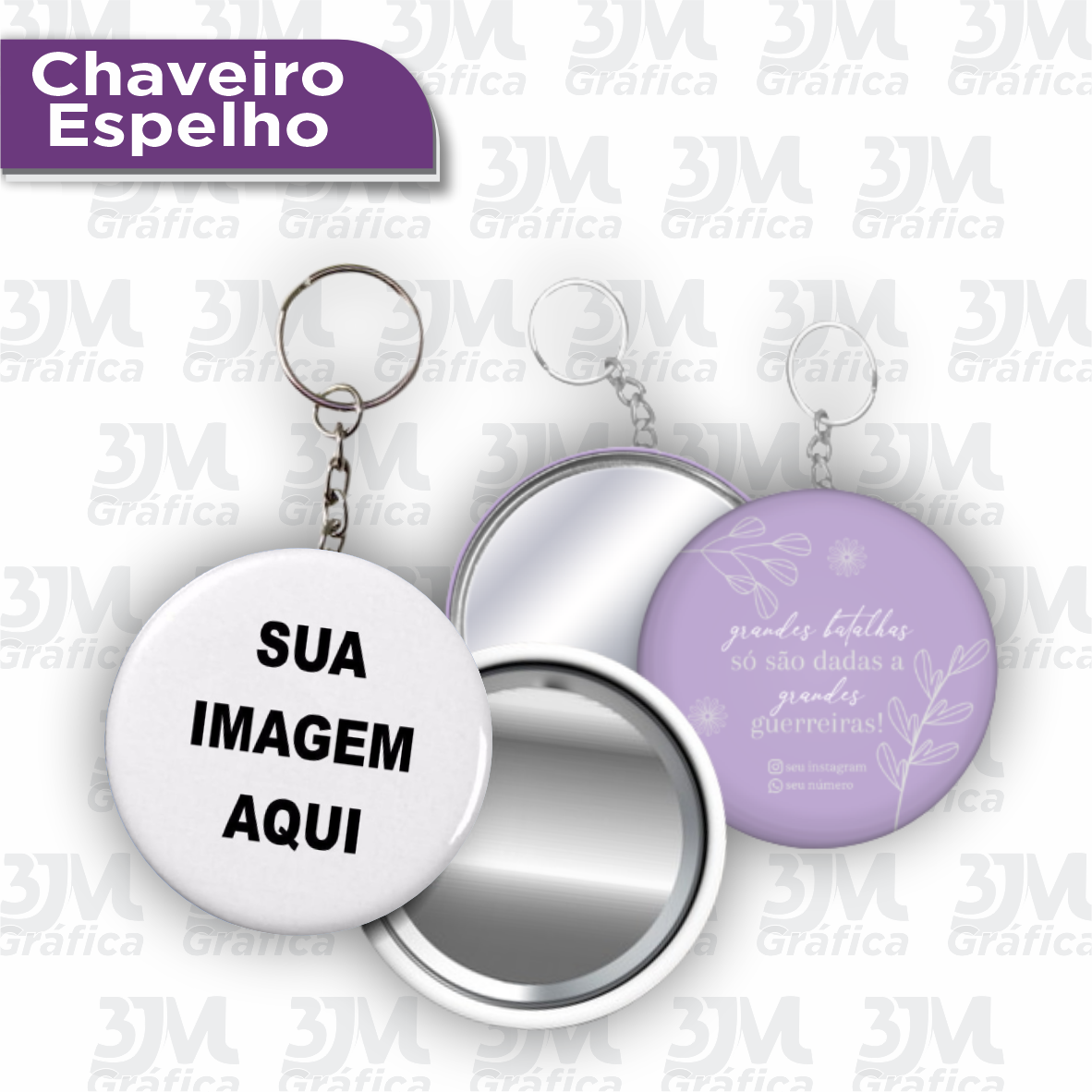 Chaveiro Botton Espelho 4,4cm Papel foto + Acetato
