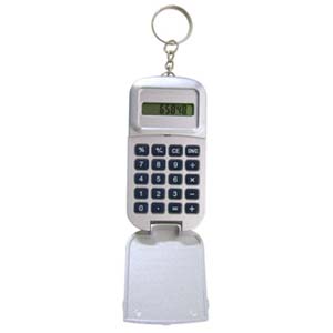 Chaveiro com calculadora personalizada.