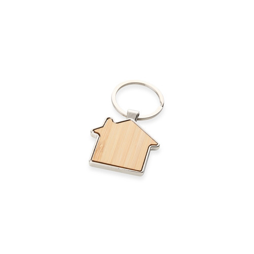 Chaveiro de Metal Casa com Detalhe em Bambu Personalizado
