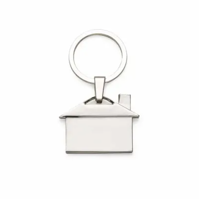 Chaveiro de Metal Prata em Formato de Casa