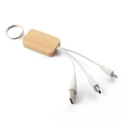 Chaveiro em Bambu Com Cabo Para Carregamento Usb a