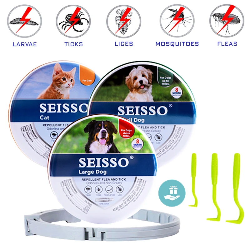 Coleira Ajustável Antipulgas e Anticarrapatos para Cães e Gatos - Proteção Dura 8 Meses para Animais de Estimação Grandes