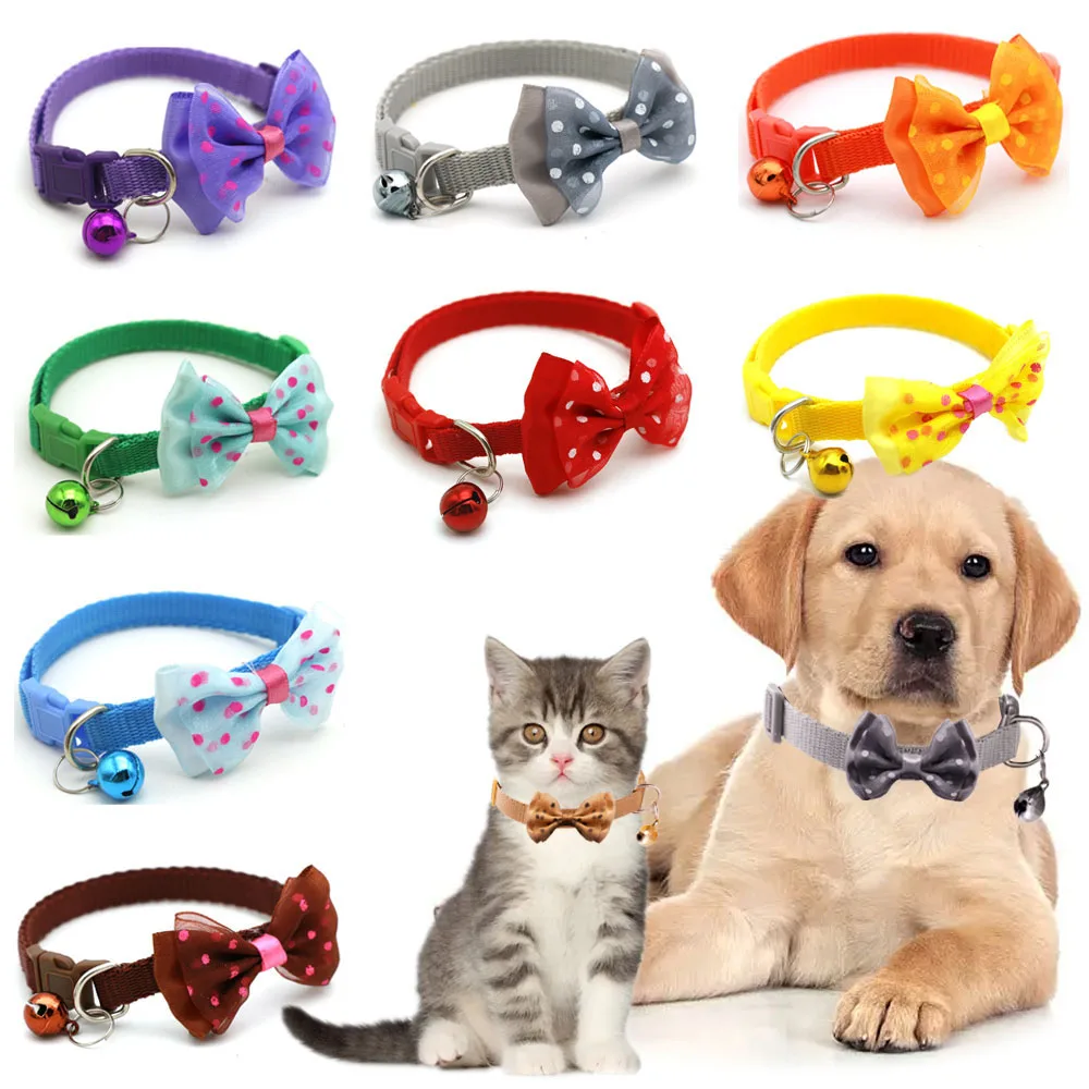 Coleira Ajustável com Bell Macio para Gatos e Cachorros - Coleira Durável com Laço Bonito para Pets