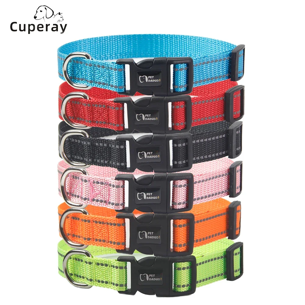 Coleira Ajustável de Nylon Refletivo com D-Ring e Tags de Nome para Cães de Todos os Tamanhos