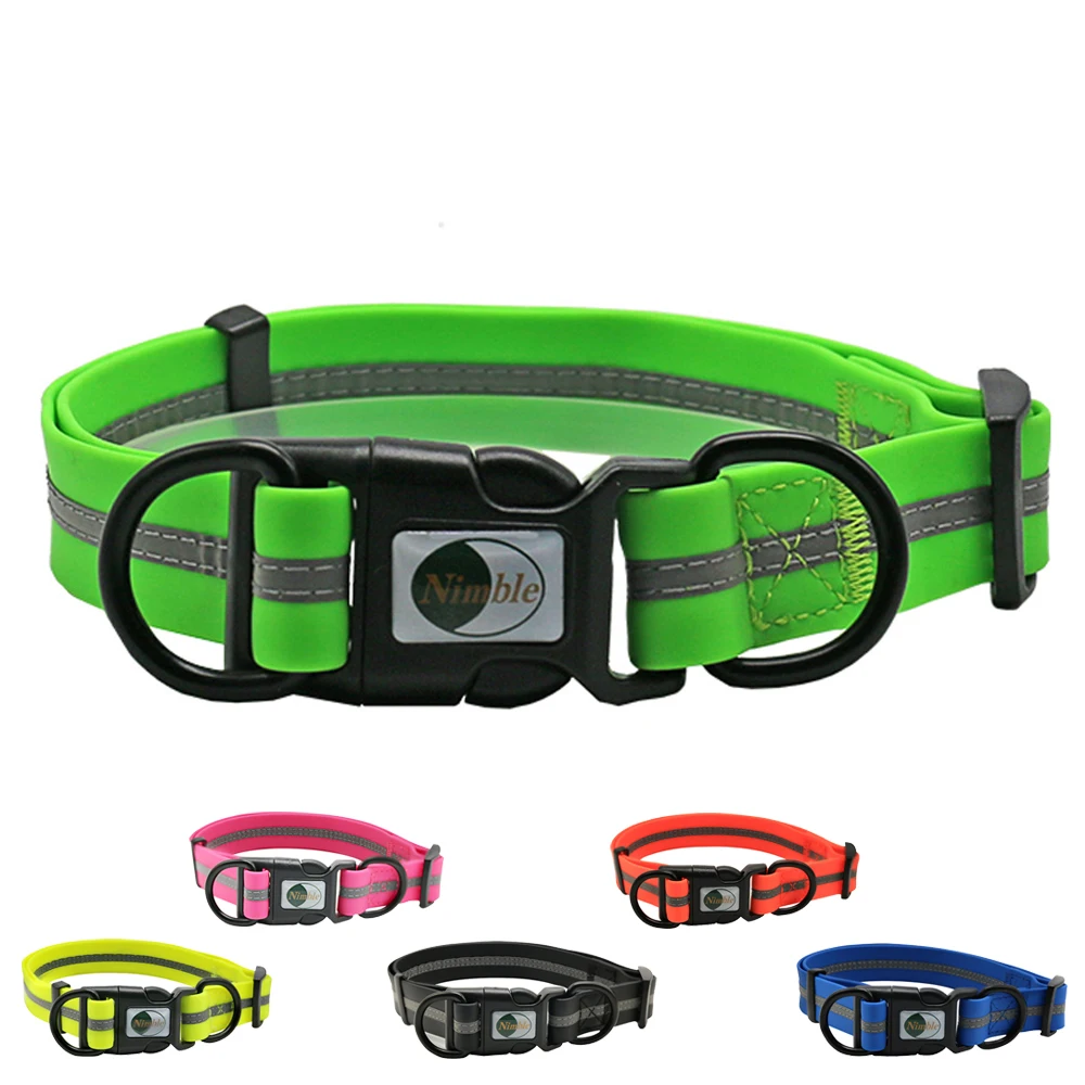 Coleira Ajustável de PVC Refletiva e à Prova d'Água para Cachorros e Gatos - Fácil de Limpar e Ideal para Filhotes e Pets de Todos os Tamanhos