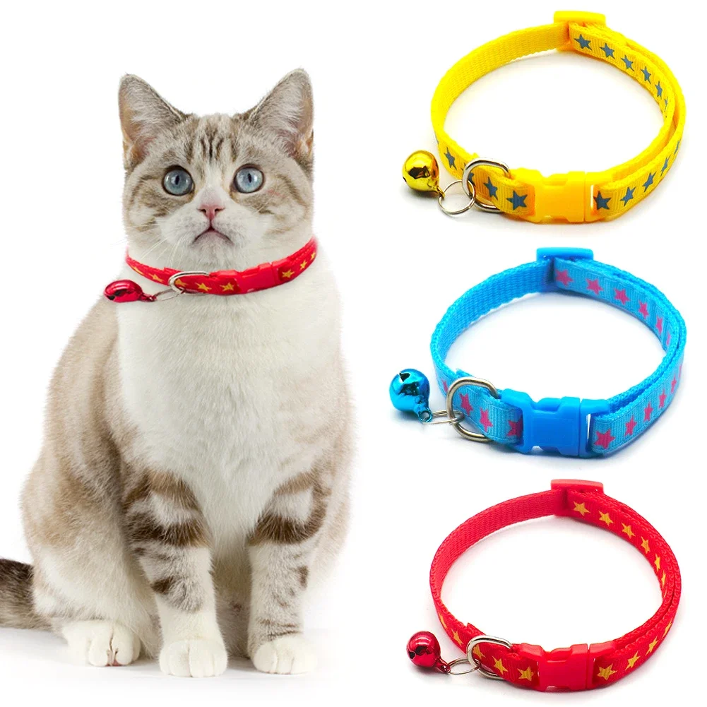 Coleira Ajustável para Gato e Cão com Estampa de Estrela e Flor - Acessório Bonito com Sino para Filhotes