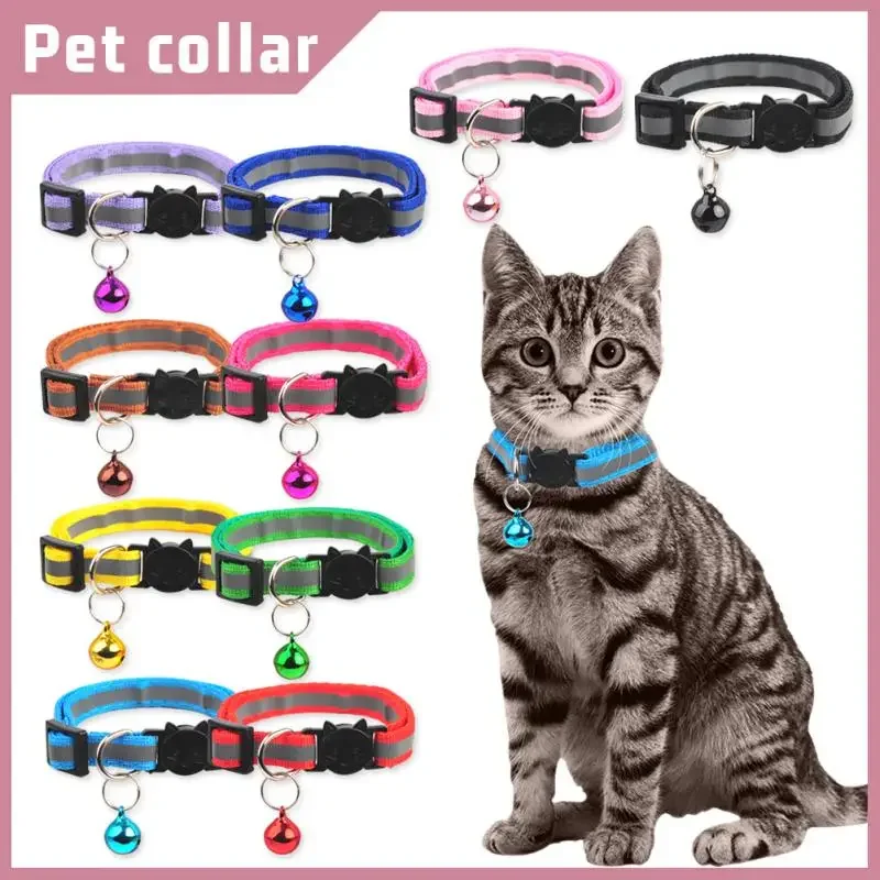 Coleira Ajustável Reflexiva para Gatos e Cachorros com Estampa de Cabeça de Gato Cartoon - Acessório de Moda para Pets