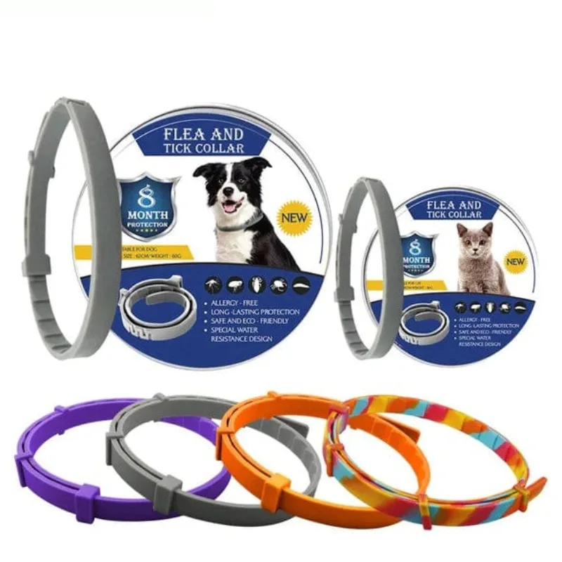 Coleira Antipulgas Ajustável para Cães e Gatos - Proteção Duradoura contra Carrapatos e Mosquitos para Filhotes e Animais ao Ar Livre por até 8 Meses
