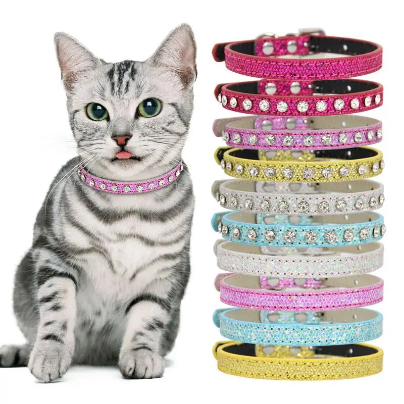Coleira Reflexiva Ajustável para Cães e Gatos com Fivela de Segurança e Strass Elegante