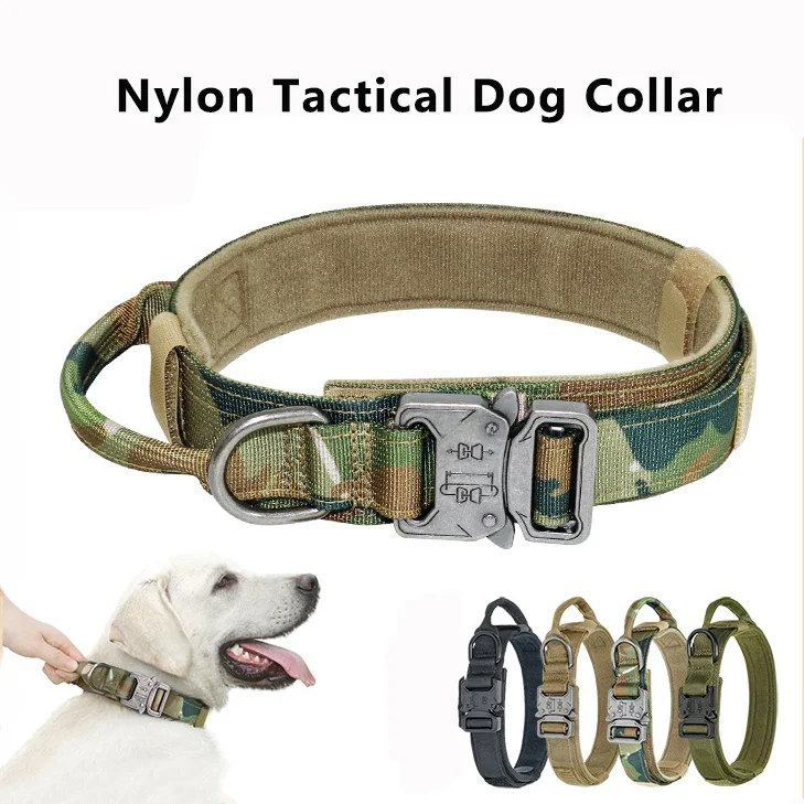 Coleira Tática de Nylon Ajustável e Durável com Alça para Cães Médios e Grandes