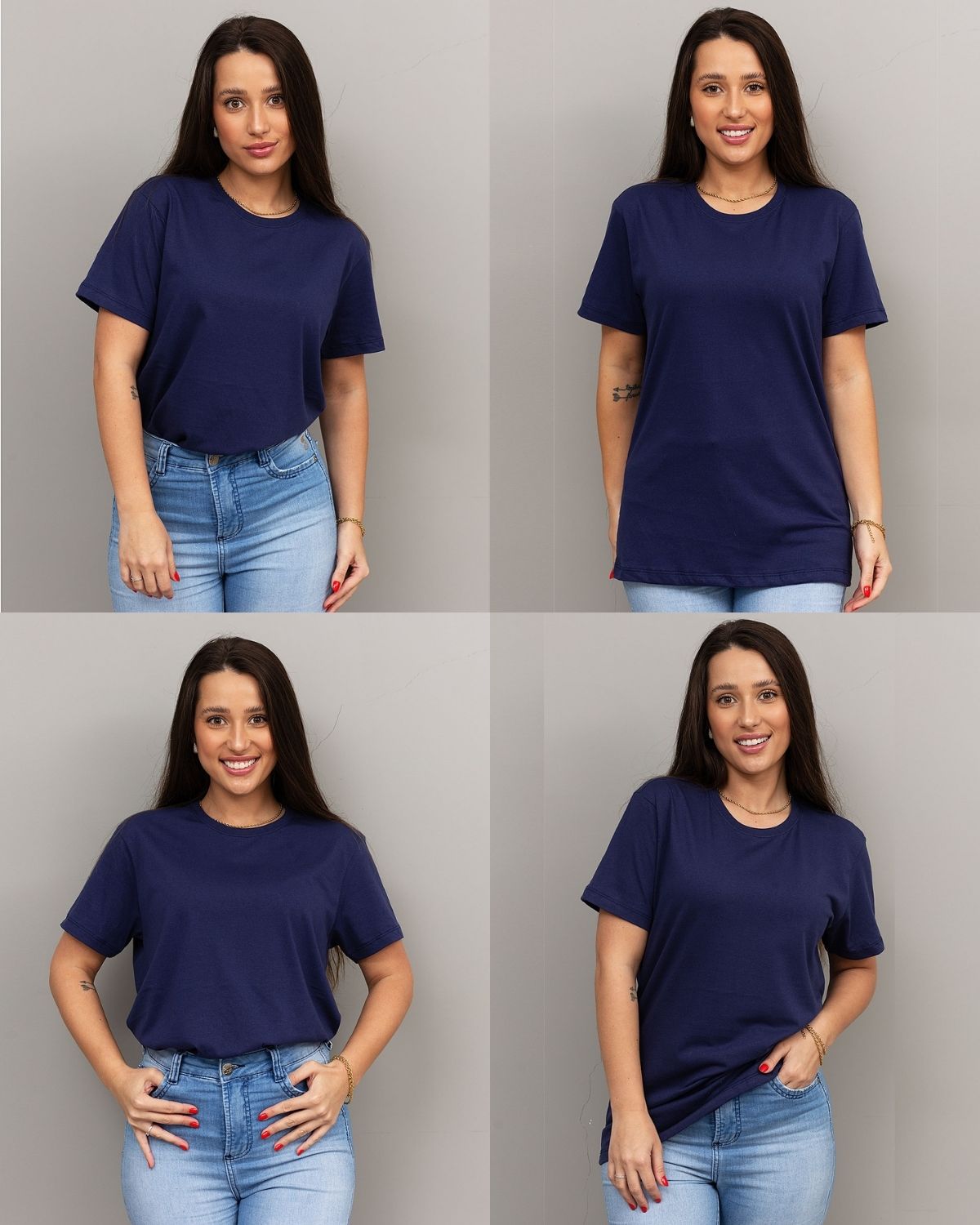 combo 4 camisetas femininas 100% algodão - Cor Azul Marinho