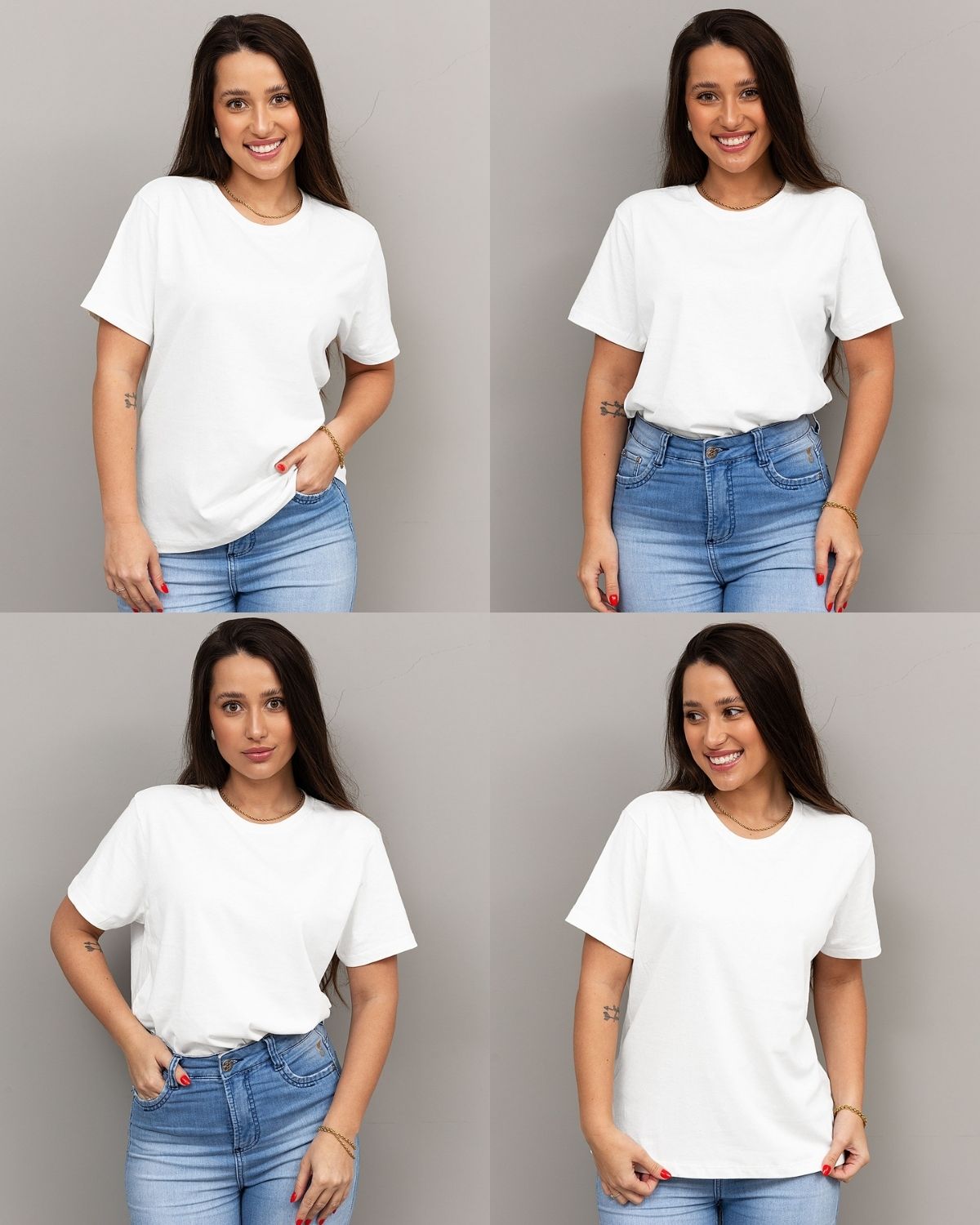 combo 4 camisetas femininas 100% algodão - Cor Branco