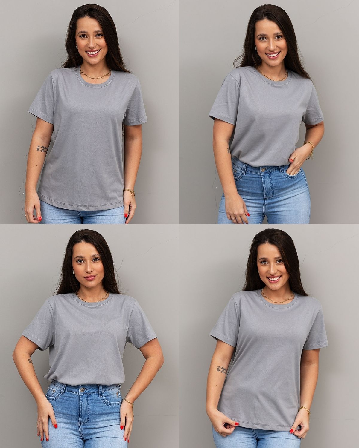 combo 4 camisetas femininas 100% algodão - Cor Cinza