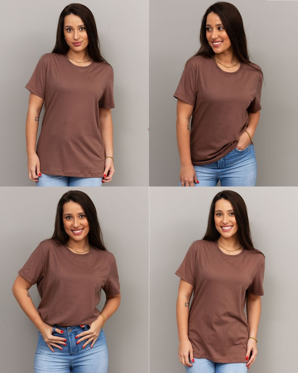 combo 4 camisetas femininas 100% algodão - Cor Marrom