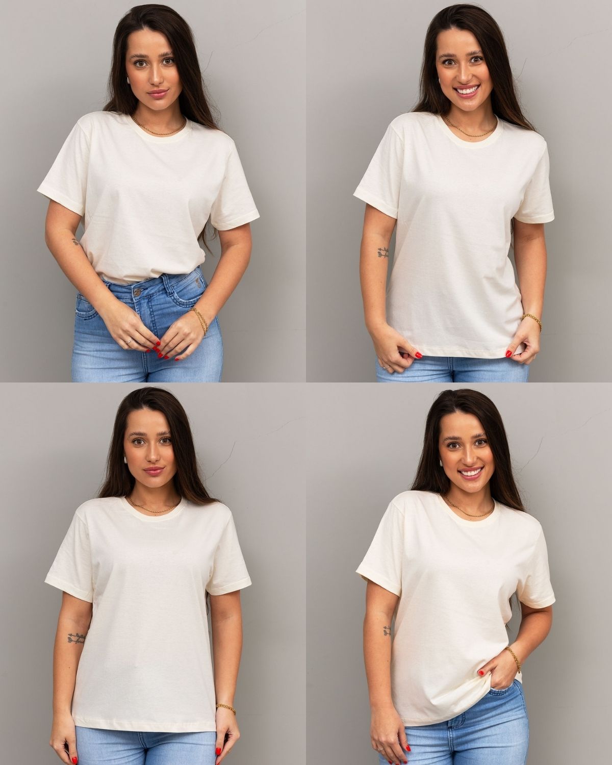 combo 4 camisetas femininas 100% algodão - Cor Off white