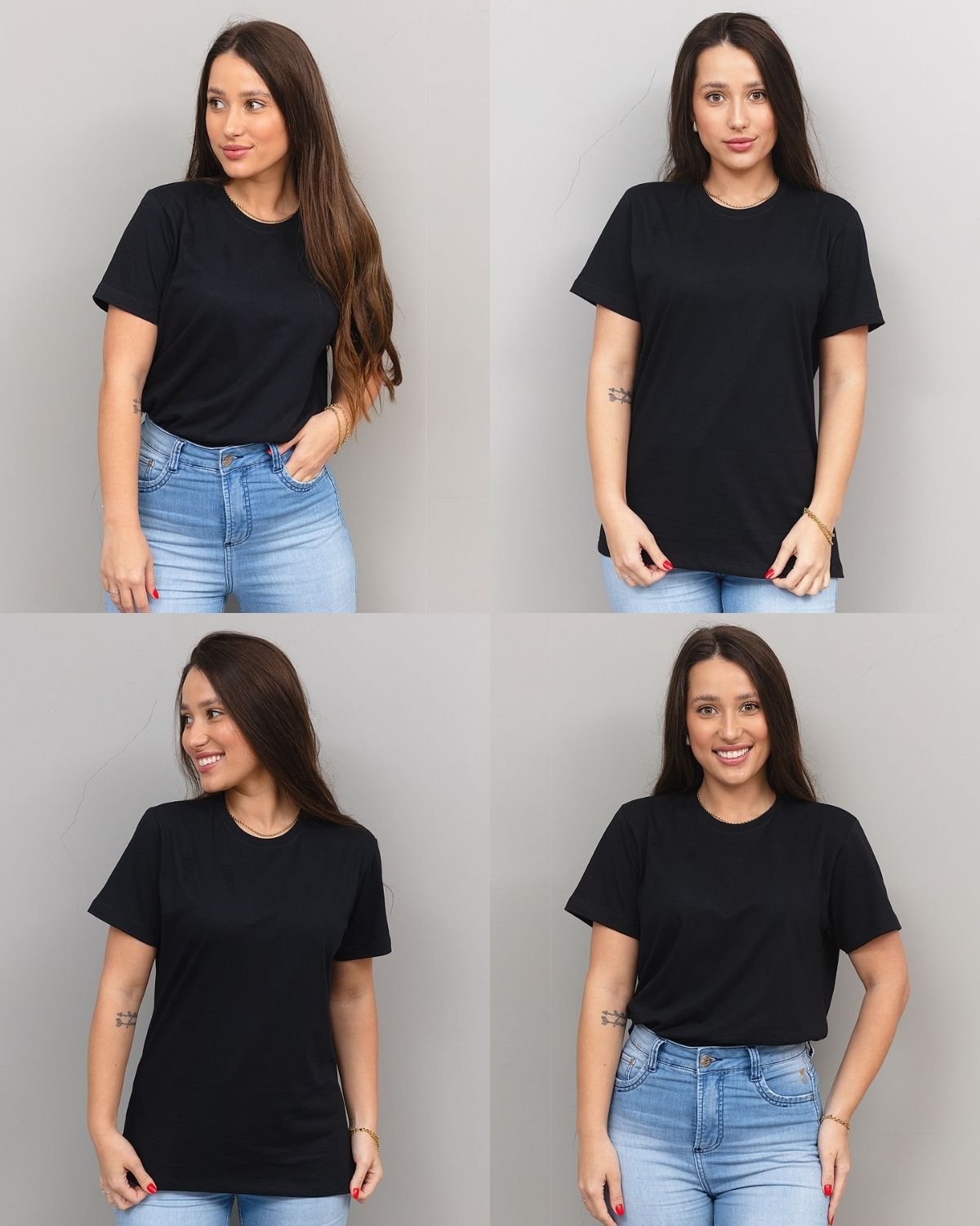 combo 4 camisetas femininas 100% algodão - Cor Preto
