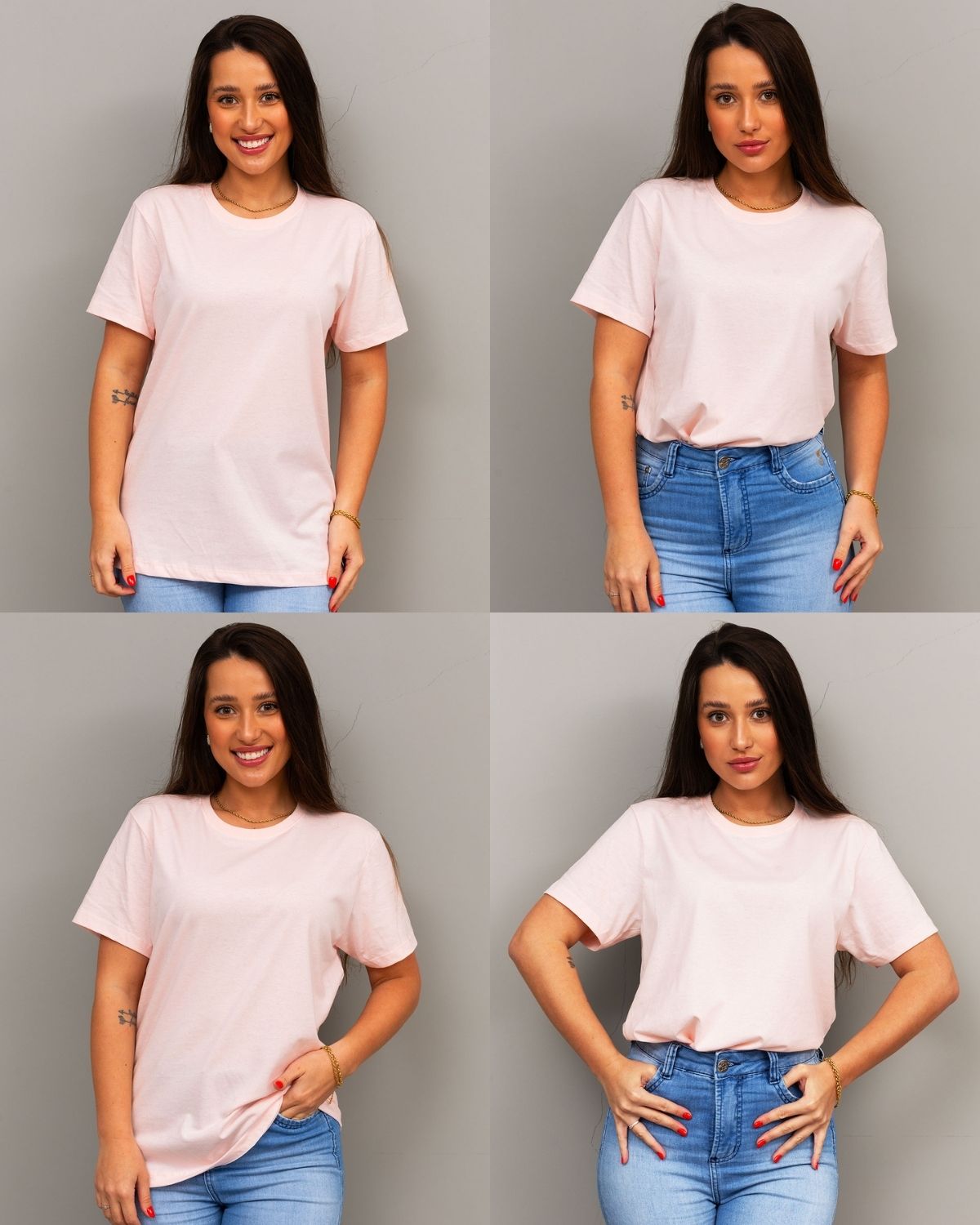 combo 4 camisetas femininas 100% algodão - Cor Rosa