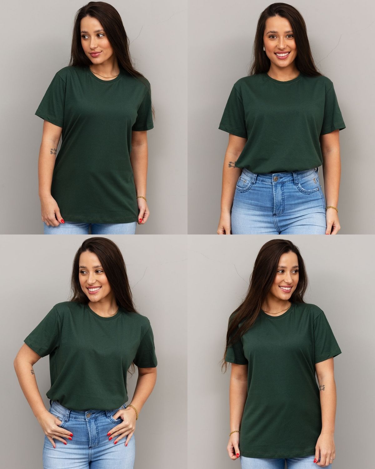 combo 4 camisetas femininas 100% algodão - Cor Verde Militar