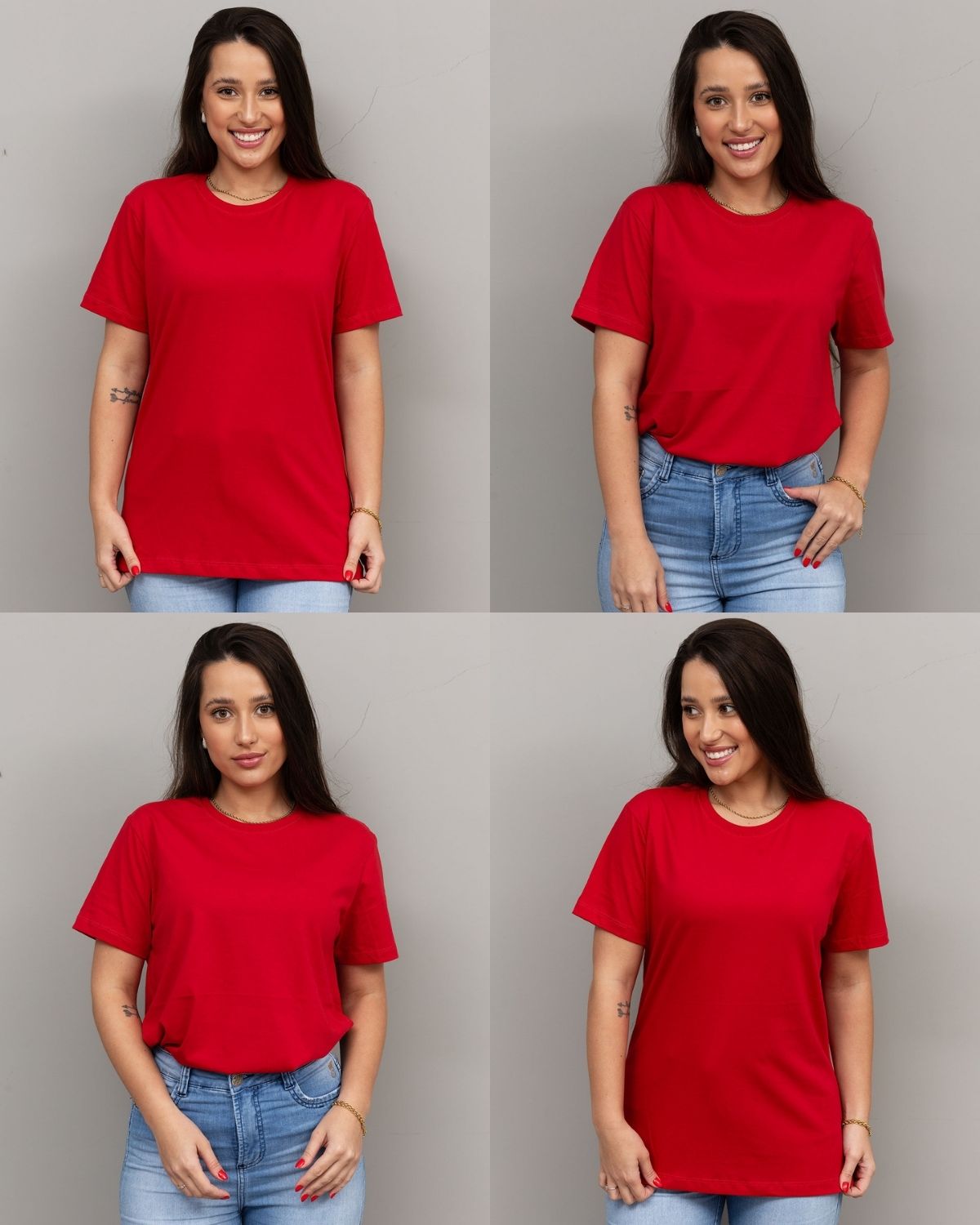 combo 4 camisetas femininas 100% algodão - Cor Vermelho