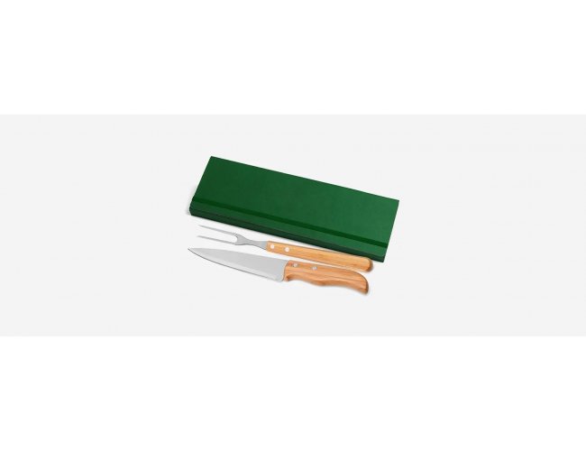 Conj. De Garfo E Faca Inox / Bambu Com Estojo Verde - 3 Pçs